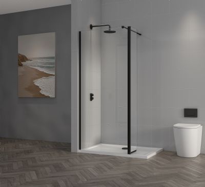 TAILORED T18 1000mm ORCA MATT BLACK WETROOM PANEL, 7027 TAILORED T18 1000mm ORCA MATT BLACK WETROOM PANEL, 7027